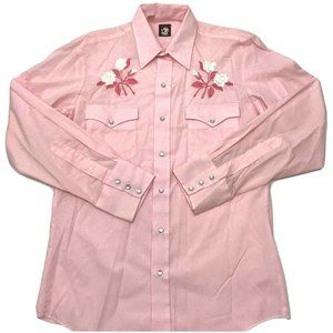 Karman Mens Pink Rose Western Pearl Snap Shirt